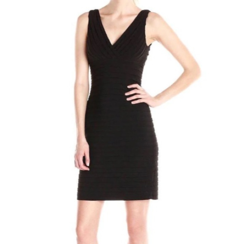 Adrianna Papell Elegant Small Black Pleated Jersey Dress with Sheer Bolero NWT 6